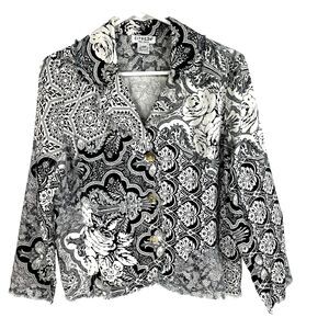 Citron Santa Monica Jacket PM Petite Floral Raw Seam Silk Linen Button‎ Closure